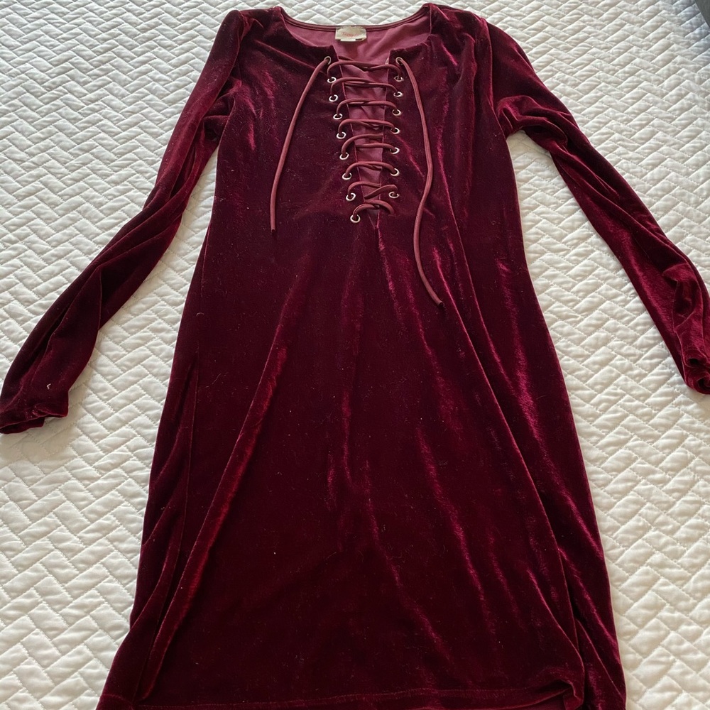 Long sleeve maroon velvet dress